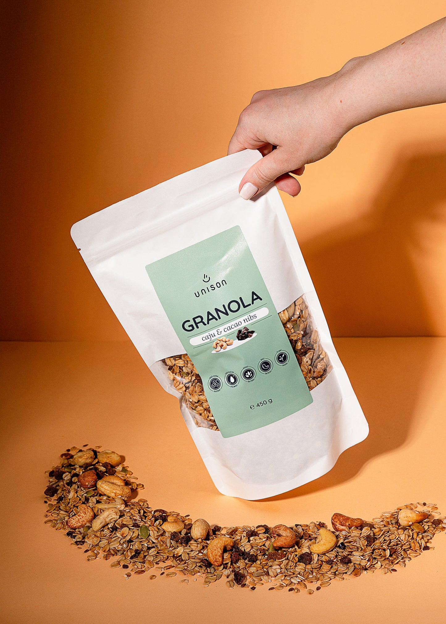 Granola cu caju si fulgi de cacao fara zahar 450g