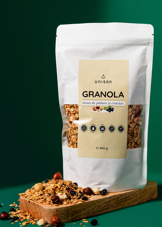 Granola cu alune de padure si coacaze negre fara zahar 450g