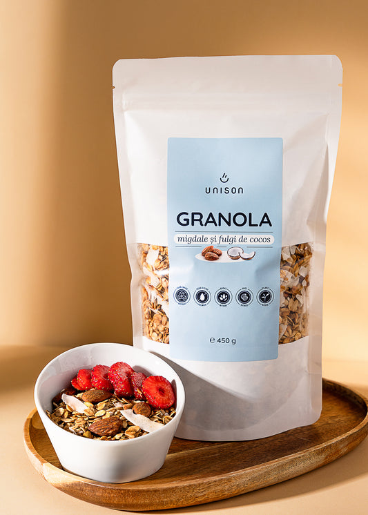 Granola cu migdale si fulgi de cocos fara zahar 450g